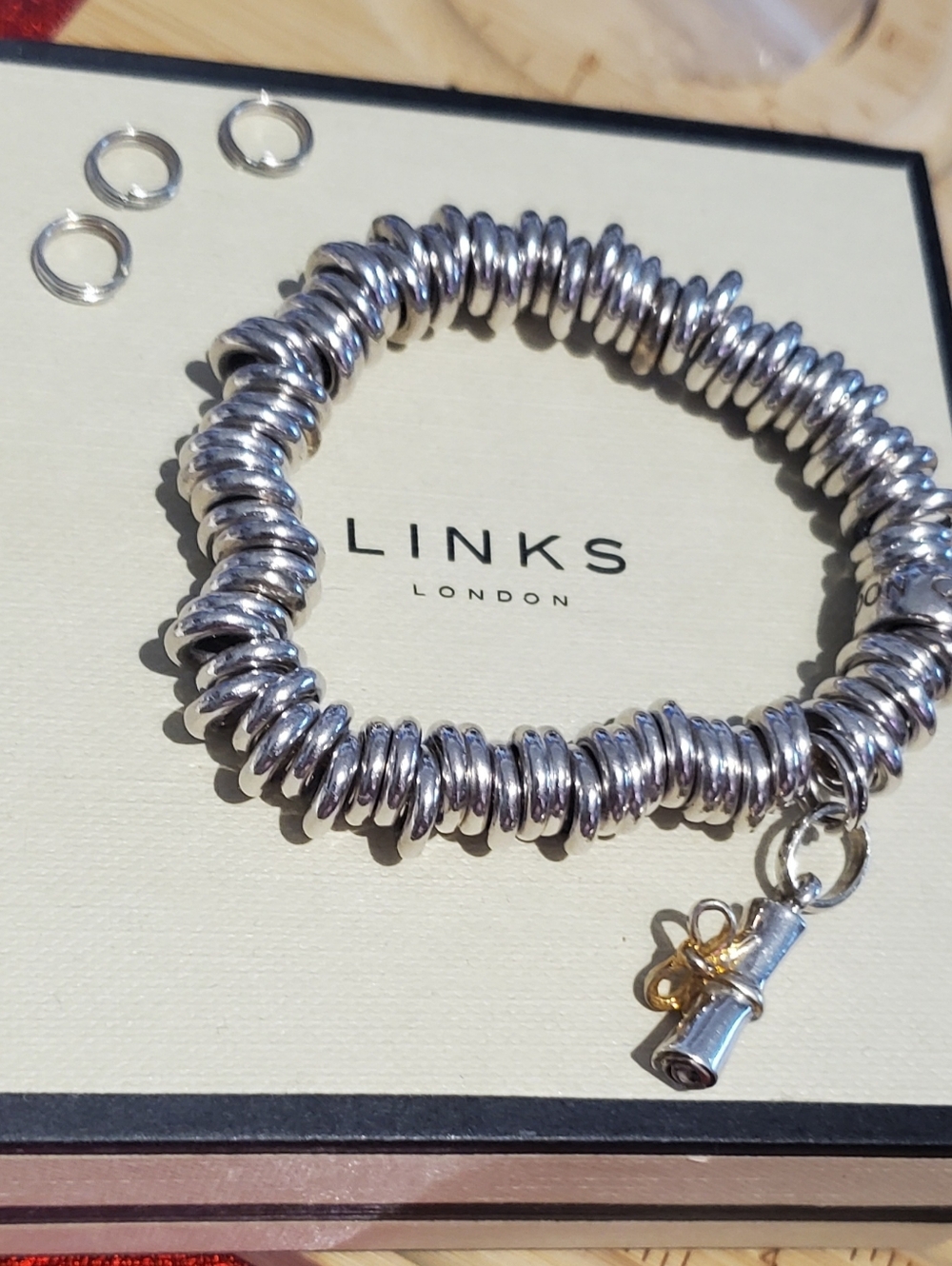 Links of London Silver Link Stretch Bracelet with Scroll Charm